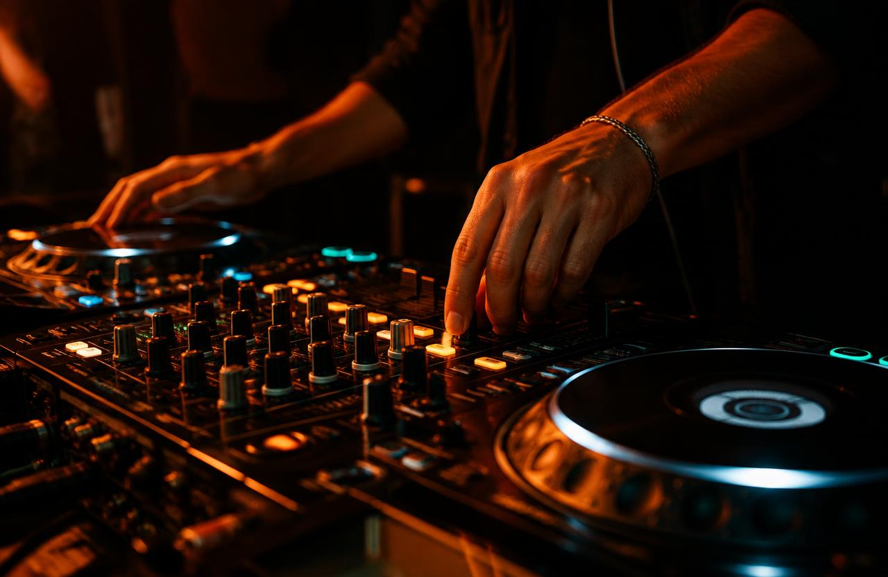 DJ mixing on professional decks